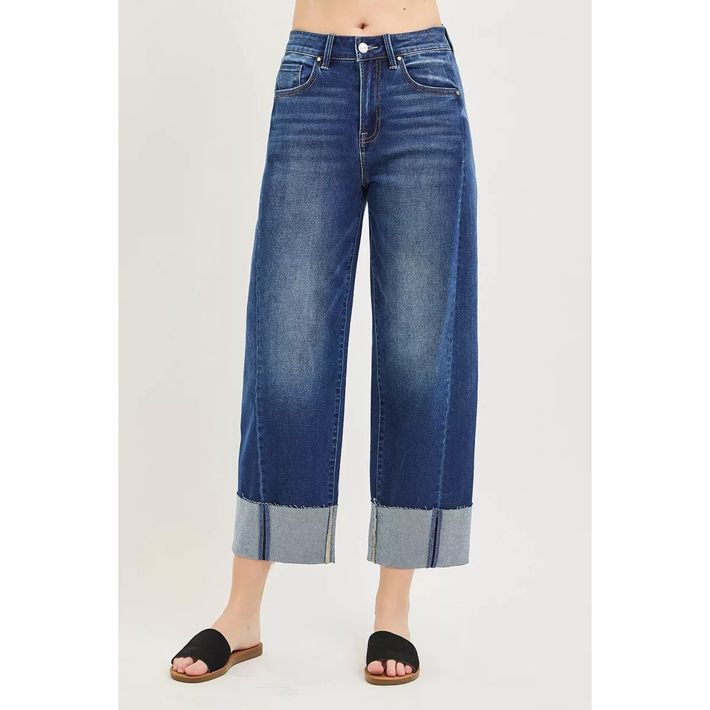 RISEN Full Size Slouchy Crop Barrel Cuffed Jeans